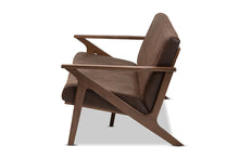Load image into Gallery viewer, Baxton Studio Bianca Mid-Century Modern Walnut Wood Dark Brown Distressed Faux Leather 3-Seater Sofa
