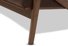Load image into Gallery viewer, Baxton Studio Bianca Mid-Century Modern Walnut Wood Dark Brown Distressed Faux Leather 3-Seater Sofa
