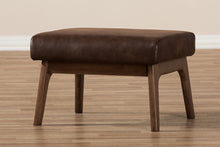 Load image into Gallery viewer, Baxton Studio Bianca Mid-Century Modern Walnut Wood Dark Brown Distressed Faux Leather Ottoman

