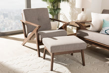 Load image into Gallery viewer, Baxton Studio Bianca Mid-Century Modern Walnut Wood Light Grey Fabric Tufted Lounge Chair And Ottoman Set
