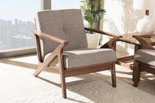 Load image into Gallery viewer, Baxton Studio Bianca Mid-Century Modern Walnut Wood Light Grey Fabric Tufted Lounge Chair
