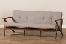 Load image into Gallery viewer, Baxton Studio Bianca Mid-Century Modern Walnut Wood Light Grey Fabric Tufted 3-Seater Sofa
