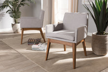 Load image into Gallery viewer, Baxton Studio Nexus Mid-Century Modern Walnut Wood Finishing Greyish Beige Fabric Dining Armchair (Set of 2)
