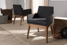 Load image into Gallery viewer, Baxton Studio Nexus Mid-Century Modern Walnut Wood Finishing Dark Grey Fabric Dining Armchair (Set of 2)
