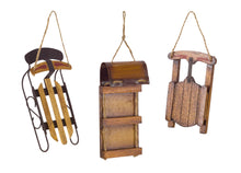 Load image into Gallery viewer, Vintage Wood Sled Tree Ornament (Set of 12)
