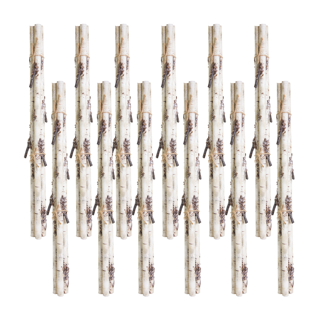 Rustic Birch Log Bundle with Snowy Accents (Set of 12)