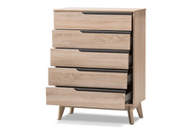 Load image into Gallery viewer, Baxton Studio Fella Mid-Century Modern Two-Tone Oak and Grey Wood 5-Drawer Chest
