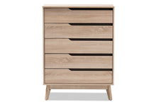 Load image into Gallery viewer, Baxton Studio Fella Mid-Century Modern Two-Tone Oak and Grey Wood 5-Drawer Chest

