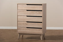 Load image into Gallery viewer, Baxton Studio Fella Mid-Century Modern Two-Tone Oak and Grey Wood 5-Drawer Chest
