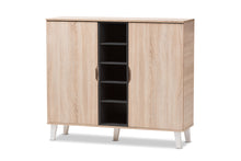 Load image into Gallery viewer, Baxton Studio Adelina Mid-Century Modern 2-door Oak and Grey Wood Shoe Cabinet
