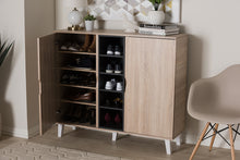 Load image into Gallery viewer, Baxton Studio Adelina Mid-Century Modern 2-door Oak and Grey Wood Shoe Cabinet
