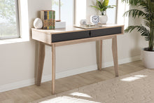 Load image into Gallery viewer, Baxton Studio Fella Mid-Century Modern 2-Drawer Oak and Grey Wood Study Desk
