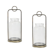 Load image into Gallery viewer, Antique Metal Candle Holder with Glass Jar (Set of 2)
