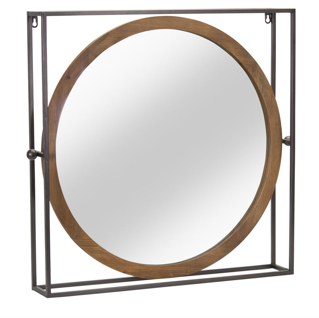 Wooden Circle Mirror with Iron Frame 24.5