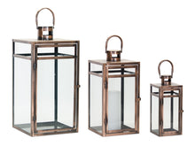 Load image into Gallery viewer, Contemporary Copper Metal Box Lantern (Set of 3)
