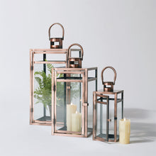Load image into Gallery viewer, Contemporary Copper Metal Box Lantern (Set of 3)
