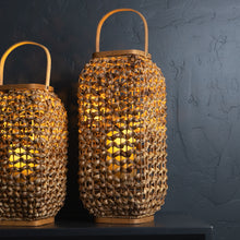 Load image into Gallery viewer, Woven Wicker Lantern with Glass Insert 20&quot;H
