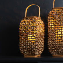 Load image into Gallery viewer, Woven Wicker Lantern with Glass Insert 16&quot;H
