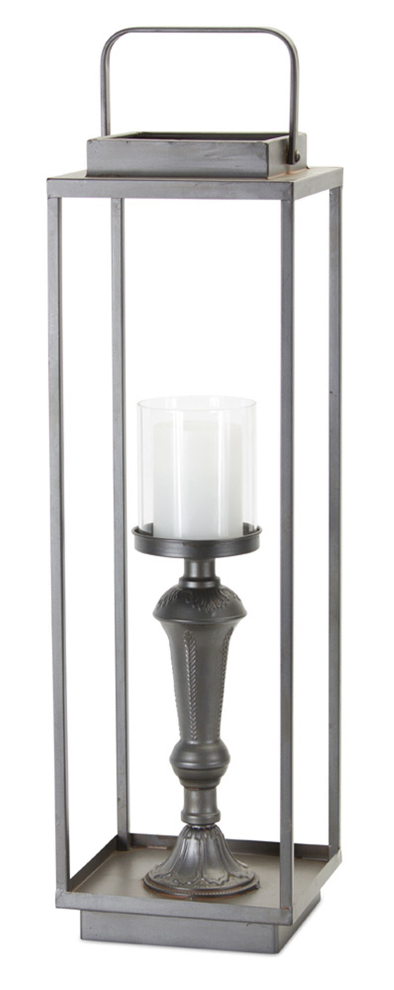 Antique Metal Candle Holder with Glass Hurricane 26.25