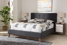 Load image into Gallery viewer, Baxton Studio Valencia Mid-Century Modern Dark Grey Fabric Full Size Platform Bed
