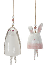 Load image into Gallery viewer, Blush Bunny and Hedgehog Bell Hanging Garden Accent (Set of 4)
