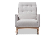 Load image into Gallery viewer, Baxton Studio Marlena Mid-Century Modern Greyish Beige Fabric Upholstered Whitewash Wood Rocking Chair
