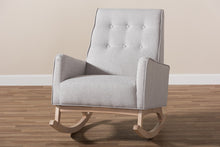 Load image into Gallery viewer, Baxton Studio Marlena Mid-Century Modern Greyish Beige Fabric Upholstered Whitewash Wood Rocking Chair
