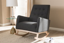 Load image into Gallery viewer, Baxton Studio Marlena Mid-Century Modern Dark Grey Fabric Upholstered Whitewash Wood Rocking Chair
