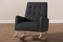 Load image into Gallery viewer, Baxton Studio Marlena Mid-Century Modern Dark Grey Fabric Upholstered Whitewash Wood Rocking Chair
