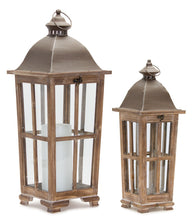 Load image into Gallery viewer, Tapered Wood Lantern with Metal Lid (Set of 2)
