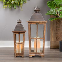 Load image into Gallery viewer, Tapered Wood Lantern with Metal Lid (Set of 2)
