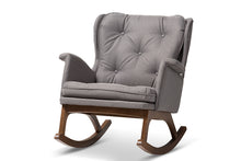 Load image into Gallery viewer, Baxton Studio Maggie Mid-Century Modern Grey Fabric Upholstered Walnut-Finished Rocking Chair
