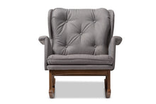 Load image into Gallery viewer, Baxton Studio Maggie Mid-Century Modern Grey Fabric Upholstered Walnut-Finished Rocking Chair
