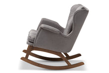 Load image into Gallery viewer, Baxton Studio Maggie Mid-Century Modern Grey Fabric Upholstered Walnut-Finished Rocking Chair
