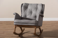 Load image into Gallery viewer, Baxton Studio Maggie Mid-Century Modern Grey Fabric Upholstered Walnut-Finished Rocking Chair
