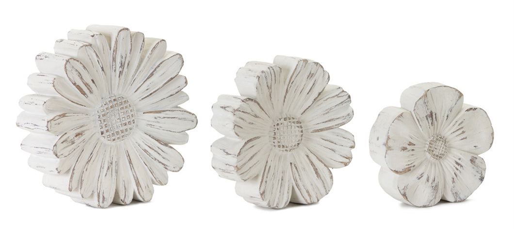 White Washed Stone Flower DŽcor (Set of 3)