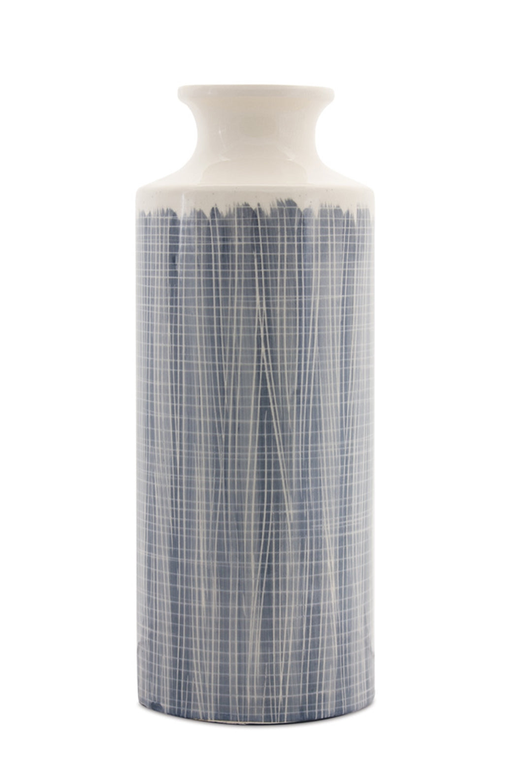 Terra Cotta Floor Vase with Navy Criss Cross Pattern 24.75