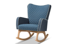 Load image into Gallery viewer, Baxton Studio Zoelle Mid-Century Modern Blue Fabric Upholstered Natural Finished Rocking Chair
