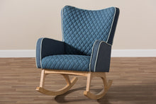 Load image into Gallery viewer, Baxton Studio Zoelle Mid-Century Modern Blue Fabric Upholstered Natural Finished Rocking Chair
