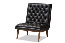 Load image into Gallery viewer, Baxton Studio Annetha Mid-Century Modern Black Faux Leather Upholstered Walnut Finished Wood Lounge Chair
