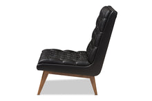 Load image into Gallery viewer, Baxton Studio Annetha Mid-Century Modern Black Faux Leather Upholstered Walnut Finished Wood Lounge Chair
