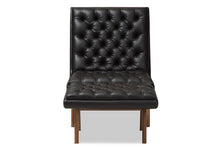 Load image into Gallery viewer, Baxton Studio Annetha Mid-Century Modern Black Faux Leather Upholstered Walnut Finished Wood Chair And Ottoman Set
