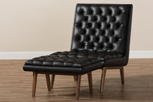 Load image into Gallery viewer, Baxton Studio Annetha Mid-Century Modern Black Faux Leather Upholstered Walnut Finished Wood Chair And Ottoman Set
