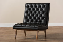 Load image into Gallery viewer, Baxton Studio Annetha Mid-Century Modern Black Faux Leather Upholstered Walnut Finished Wood Lounge Chair
