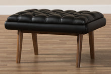 Load image into Gallery viewer, Baxton Studio Annetha Mid-Century Modern Black Faux Leather Upholstered Walnut Finished Wood Ottoman
