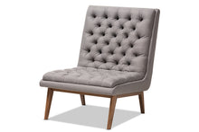 Load image into Gallery viewer, Baxton Studio Annetha Mid-Century Modern Grey Fabric Upholstered Walnut Finished Wood Lounge Chair
