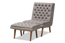 Load image into Gallery viewer, Baxton Studio Annetha Mid-Century Modern Grey Fabric Upholstered Walnut Finished Wood Chair And Ottoman Set
