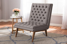 Load image into Gallery viewer, Baxton Studio Annetha Mid-Century Modern Grey Fabric Upholstered Walnut Finished Wood Lounge Chair

