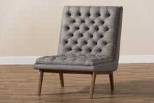 Load image into Gallery viewer, Baxton Studio Annetha Mid-Century Modern Grey Fabric Upholstered Walnut Finished Wood Lounge Chair
