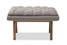 Load image into Gallery viewer, Baxton Studio Annetha Mid-Century Modern Grey Fabric Upholstered Walnut Finished Wood Ottoman
